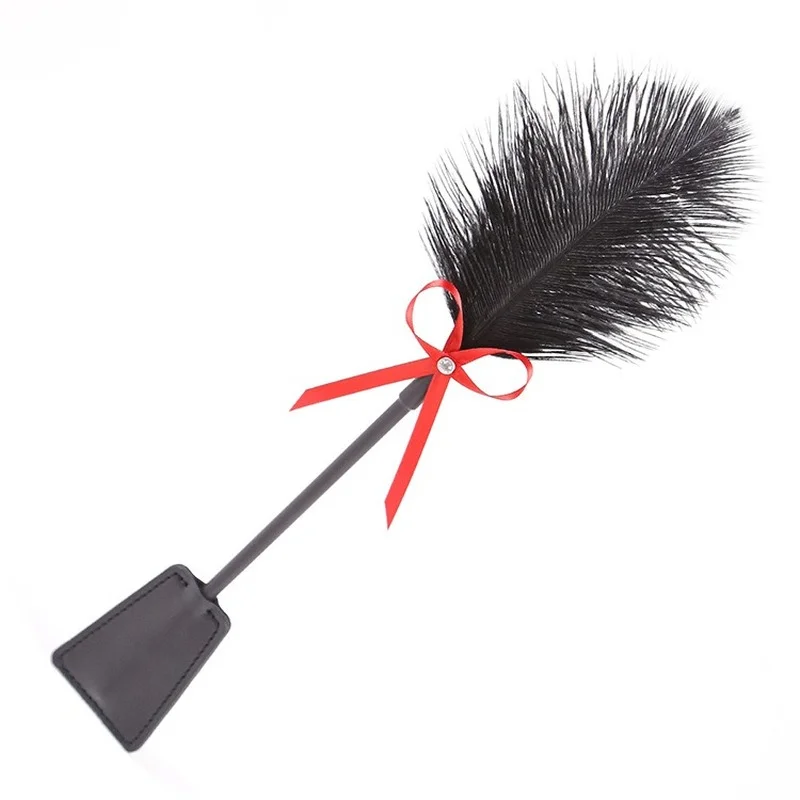 New Erotic Bdsm Feather Tickled Whip Punish Fetish Leather Spanking Paddle Play Flogger Lover Riding Crop Pony Sex Toy