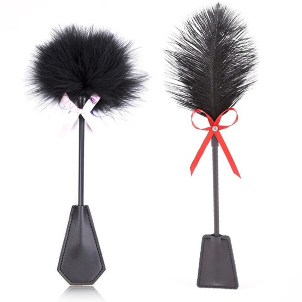New Erotic Bdsm Feather Tickled Whip Punish Fetish Leather Spanking Paddle Play Flogger Lover Riding Crop Pony Sex Toy