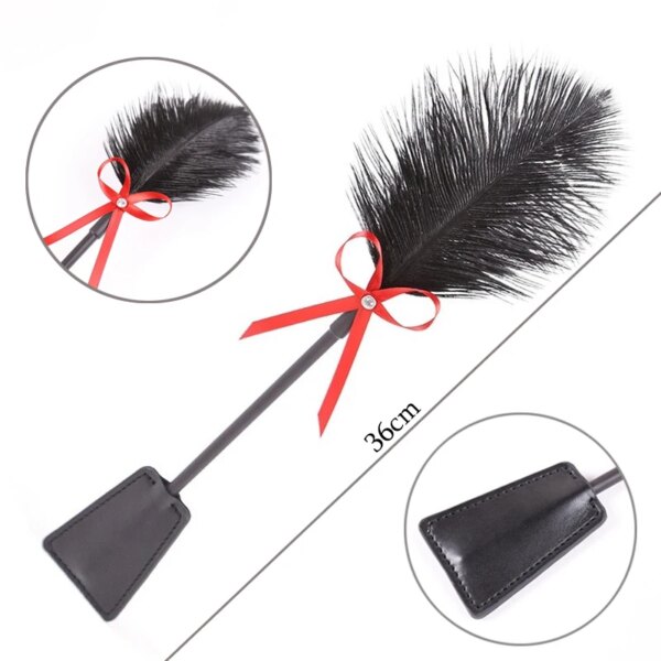New Erotic Bdsm Feather Tickled Whip Punish Fetish Leather Spanking Paddle Play Flogger Lover Riding Crop Pony Sex Toy