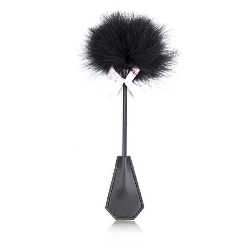 New Erotic Bdsm Feather Tickled Whip Punish Fetish Leather Spanking Paddle Play Flogger Lover Riding Crop Pony Sex Toy