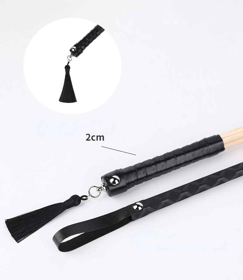 New Natural Rattan 50CM Long Straight Whip Riding Crop Flogger Black PU Leather Tassel Handle Paddle Horse Training Flirting Toy