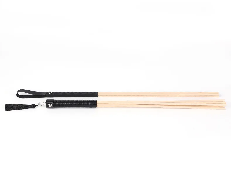 New Natural Rattan 50CM Long Straight Whip Riding Crop Flogger Black PU Leather Tassel Handle Paddle Horse Training Flirting Toy
