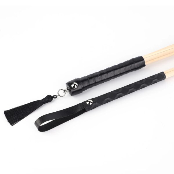 New Natural Rattan 50CM Long Straight Whip Riding Crop Flogger Black PU Leather Tassel Handle Paddle Horse Training Flirting Toy
