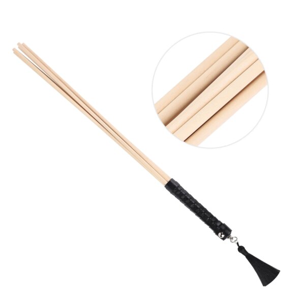 New Natural Rattan 50CM Long Straight Whip Riding Crop Flogger Black PU Leather Tassel Handle Paddle Horse Training Flirting Toy