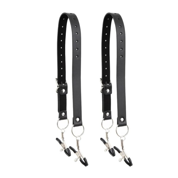 Black Leather Strap Harness Nipple Clamps Bdsm Slave Fetish Bondage Restraints Labia Clips Erotic Accessories Sextoys