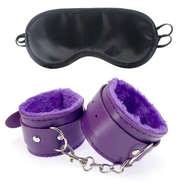 2pcs PU Leather Sex Handcuffs with Eye Mask Sex Toys for Couples Adult Games Slave Bondage Restraints Erotic Accessories