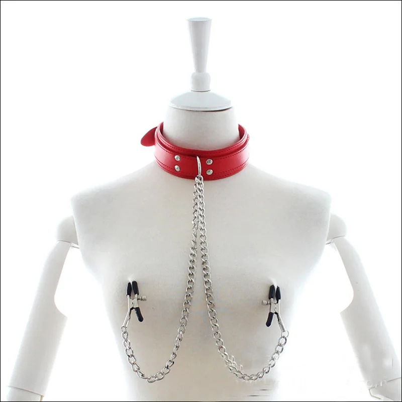 Leather Choker Collar with Nipples Breast Clamp Clip Chain Slave BDSM Sex Toys for Woman Couple Sex Tools Couples Adult Games