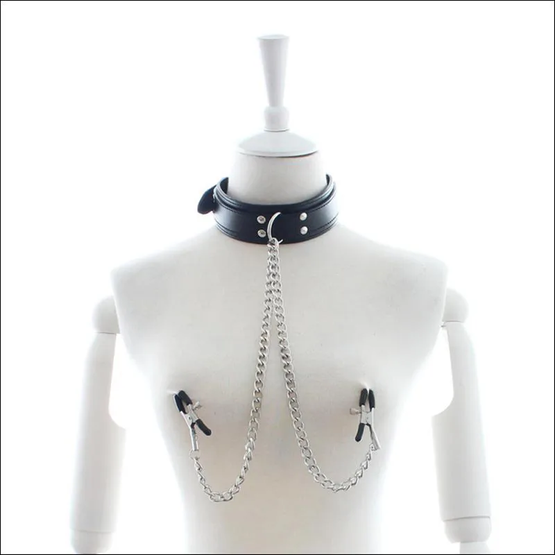 Leather Choker Collar with Nipples Breast Clamp Clip Chain Slave BDSM Sex Toys for Woman Couple Sex Tools Couples Adult Games