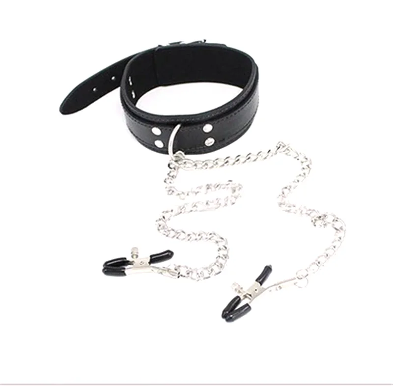 Leather Choker Collar with Nipples Breast Clamp Clip Chain Slave BDSM Sex Toys for Woman Couple Sex Tools Couples Adult Games