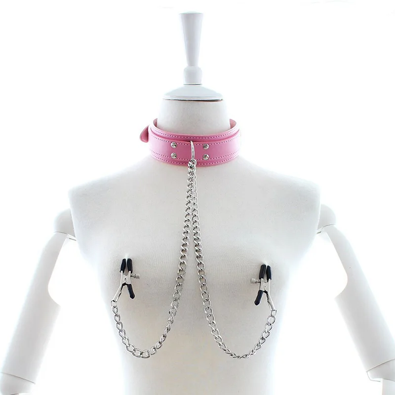 Leather Choker Collar with Nipples Breast Clamp Clip Chain Slave BDSM Sex Toys for Woman Couple Sex Tools Couples Adult Games