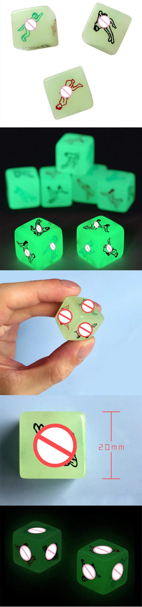 2Pcs 6 Side Erotic Luminous Dice Couples Flirting W/Posture Toys Love Posture Guide Night Lights Luminous Love Dice Sex Toy