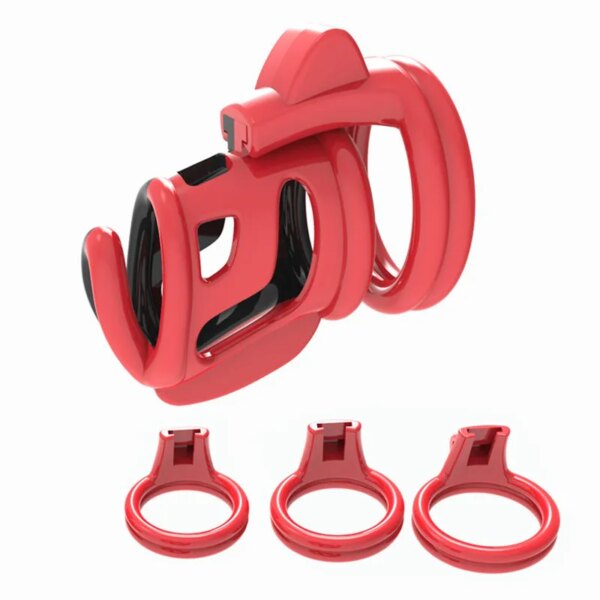 Pink Cock Lock Contrast Color Vent Hole Male Chastity Device Cock Cage Penis Ring Sex Toys with 4 Penis Ring Adult Game for Men