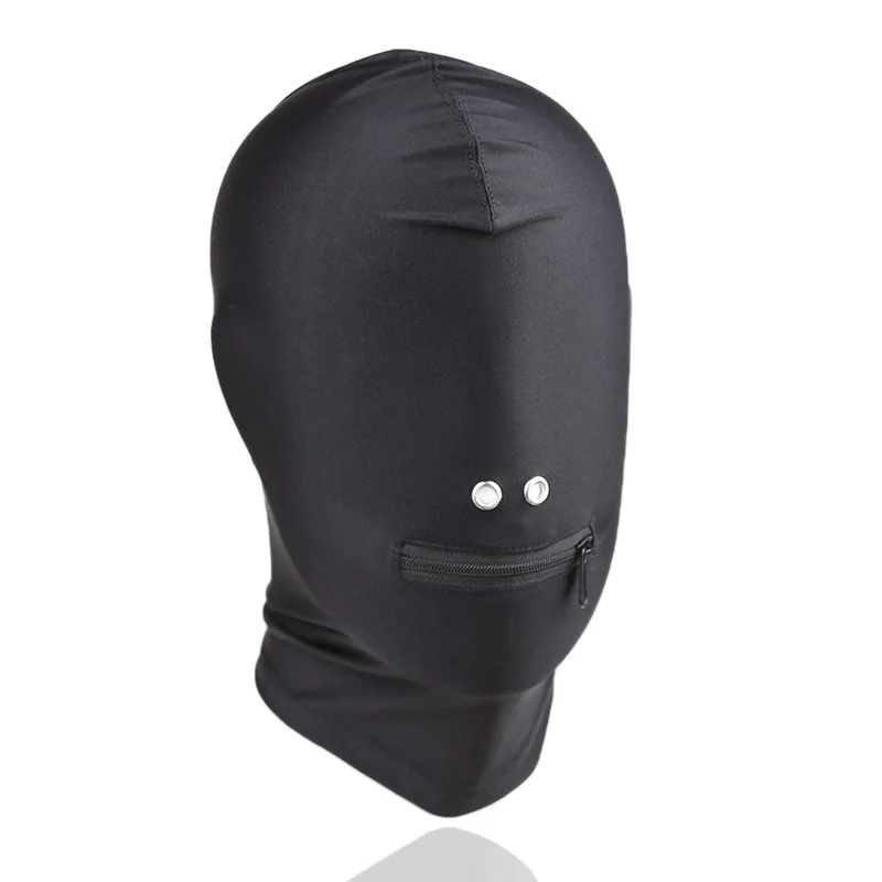 Black Mask with Open Mouth Zipper Headgear Cover Eye Head Hood Restraints Harness BDSM Bondage Roleplay Sex Toy Women Men Black Mask with Open Mouth Zipper Headgear Cover Eye Head Hood Restraints Harness BDSM Bondage Roleplay Sex Toy Women Men