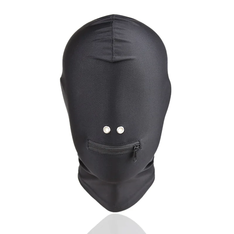 Black Mask with Open Mouth Zipper Headgear Cover Eye Head Hood Restraints Harness BDSM Bondage Roleplay Sex Toy Women Men Black Mask with Open Mouth Zipper Headgear Cover Eye Head Hood Restraints Harness BDSM Bondage Roleplay Sex Toy Women Men