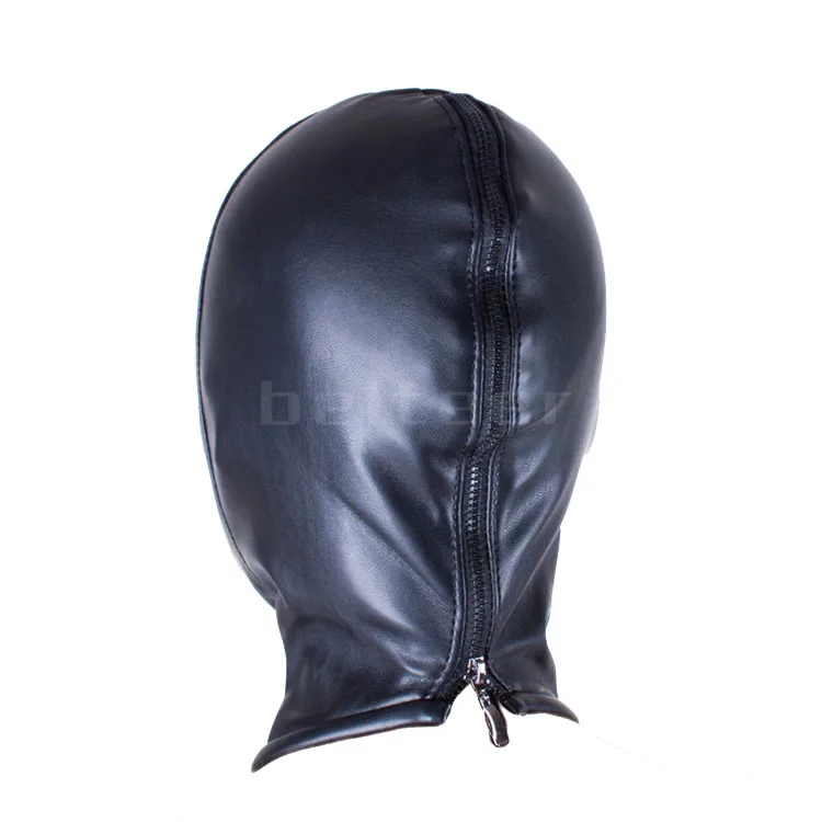 PU Leather Padded Strapped Zipper Head Hood Blindfold Harness Mask BDSM Open Mouth Eye Nose Bondage Headgear Sex Toy Adult Party