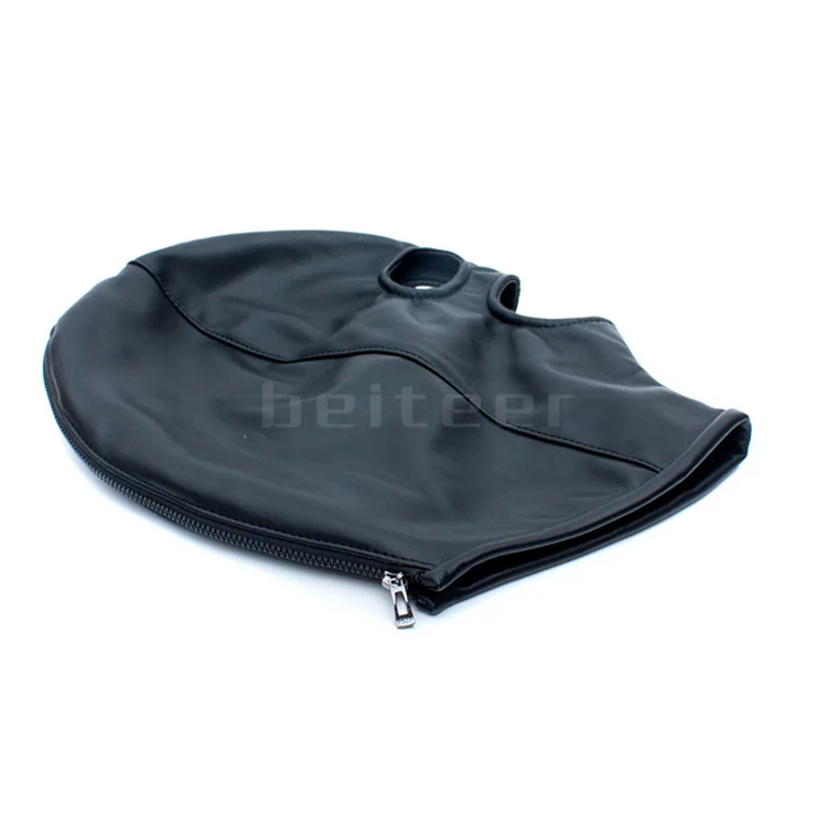 PU Leather Padded Strapped Zipper Head Hood Blindfold Harness Mask BDSM Open Mouth Eye Nose Bondage Headgear Sex Toy Adult Party