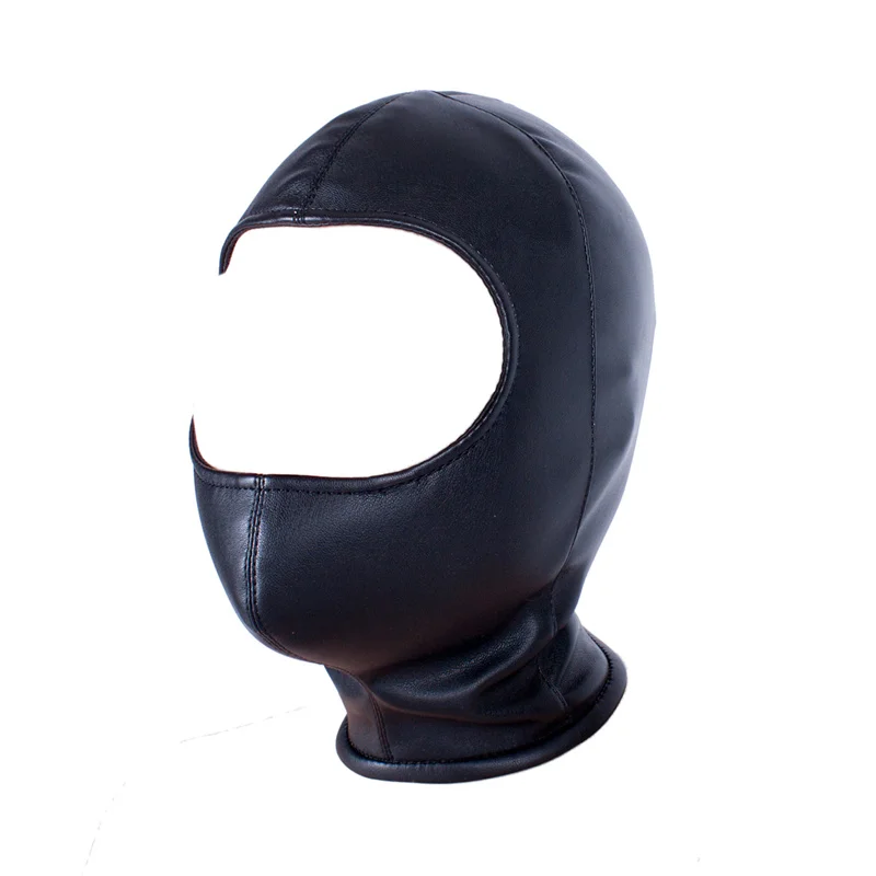 PU Leather Padded Strapped Zipper Head Hood Blindfold Harness Mask BDSM Open Mouth Eye Nose Bondage Headgear Sex Toy Adult Party
