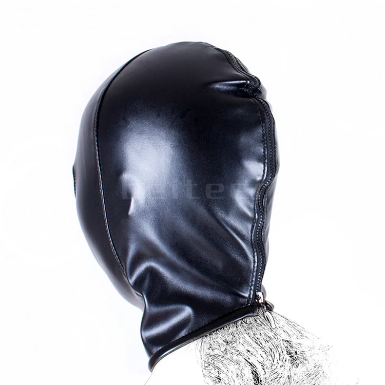 PU Leather Padded Strapped Zipper Head Hood Blindfold Harness Mask BDSM Open Mouth Eye Nose Bondage Headgear Sex Toy Adult Party