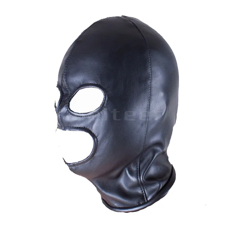 PU Leather Padded Strapped Zipper Head Hood Blindfold Harness Mask BDSM Open Mouth Eye Nose Bondage Headgear Sex Toy Adult Party
