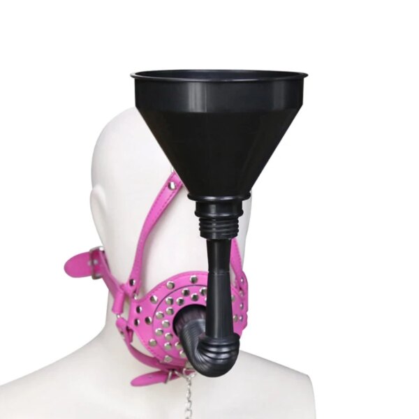Fetish Slave Water Funnel More Nail Bondage Plug Mouth Kit Strap Cap Bondage Leather Mask Funnel Oral Enema Drool Plug Gag Head