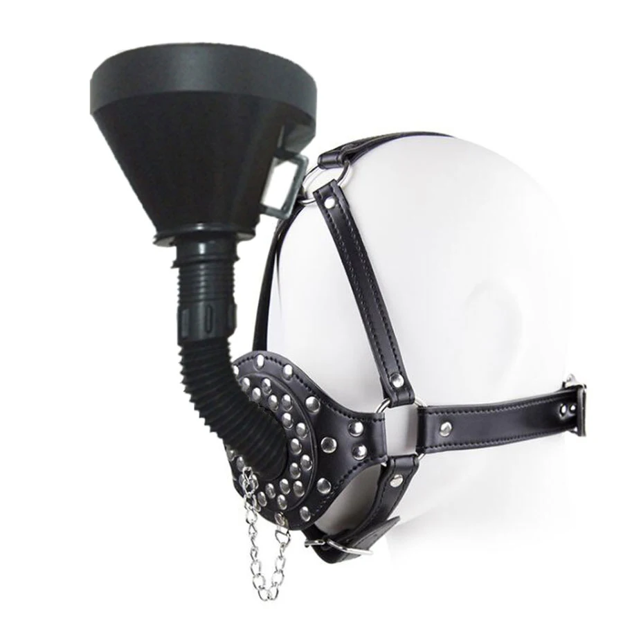 Fetish Slave Water Funnel More Nail Bondage Plug Mouth Kit Strap Cap Bondage Leather Mask Funnel Oral Enema Drool Plug Gag Head