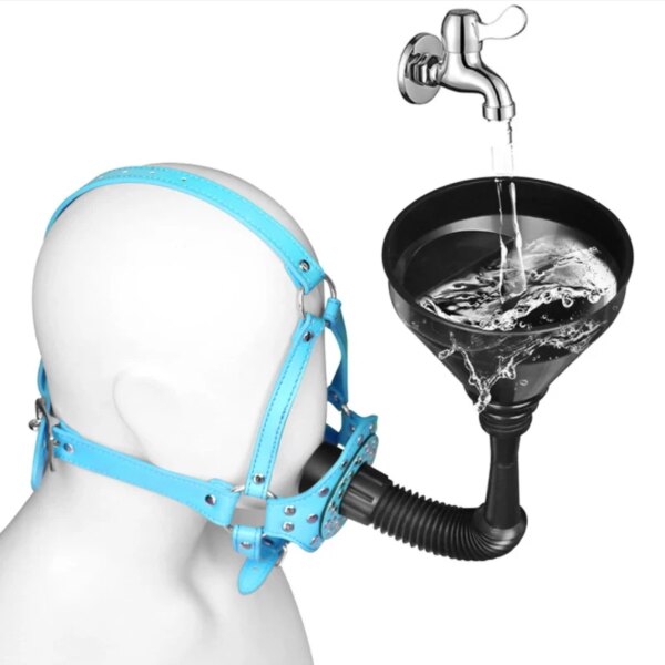 Fetish Slave Water Funnel More Nail Bondage Plug Mouth Kit Strap Cap Bondage Leather Mask Funnel Oral Enema Drool Plug Gag Head