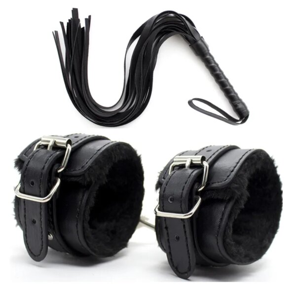 Sexy Whip Sex Handcuffs BDSM Bondage Set Toys With Handcuffs For Sex Blindfold Eye Mask Adult Erotic Toys For Woman