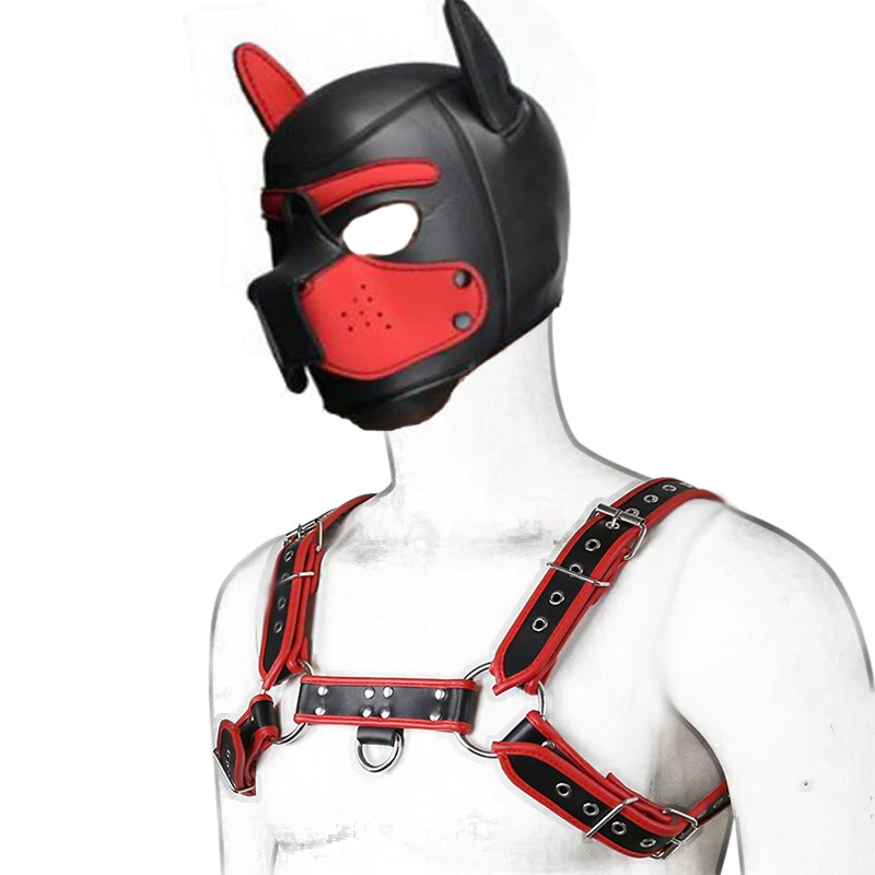 Bdsm Pet Roleplay Set,Puppy Play Dog Hood Mask Party Mask,Leather Male Chest Harness Strap,Dog Tail Plug,Pup Neck Collar Sex Toy