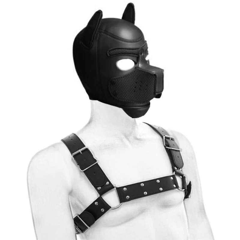 Bdsm Pet Roleplay Set,Puppy Play Dog Hood Mask Party Mask,Leather Male Chest Harness Strap,Dog Tail Plug,Pup Neck Collar Sex Toy