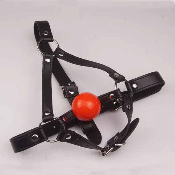 Leather Wetlook BDSM Mask Hood Gimp Open Mouth,Silicone Ball Gag,Bondage Gear Head Harness,Sex Toys For Couples