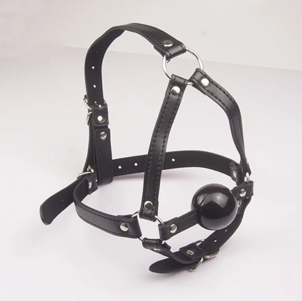Leather Wetlook BDSM Mask Hood Gimp Open Mouth,Silicone Ball Gag,Bondage Gear Head Harness,Sex Toys For Couples
