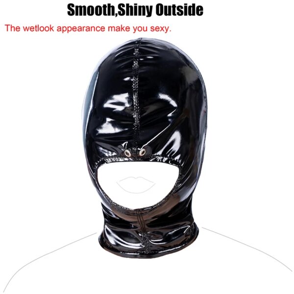 Leather Wetlook BDSM Mask Hood Gimp Open Mouth,Silicone Ball Gag,Bondage Gear Head Harness,Sex Toys For Couples