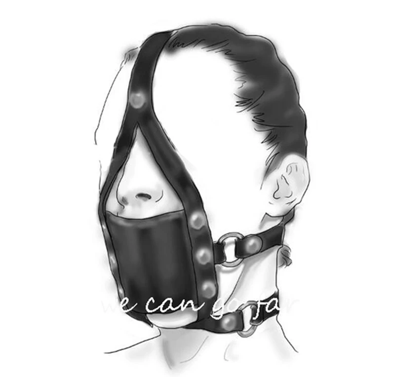 Leather Head Face Mask Mouth Gag,BDSM Bondage Silicone Gag Ball ,Harness Strap Blindfold, Sex Toys For Couples