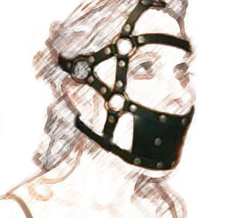 Leather Head Face Mask Mouth Gag,BDSM Bondage Silicone Gag Ball ,Harness Strap Blindfold, Sex Toys For Couples