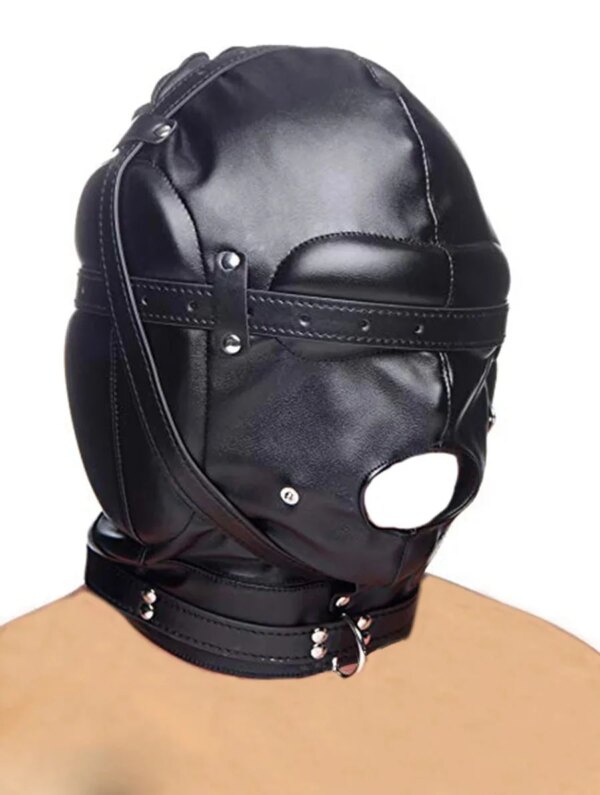 SM Leather Padded Hood Blindfold,Head Harness Mask Gag, BDSM Bondage ,Sex Toys For Couples Accessories