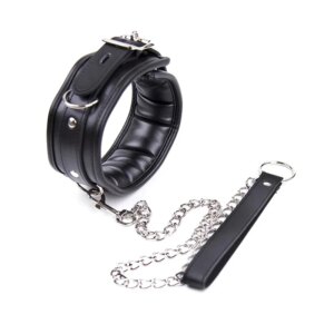Sexy Leather-Trimmed Sponge Collars With Leash BDSM Bondage Fetishs Collar Adult Lingerie Sex Accessories For Woman