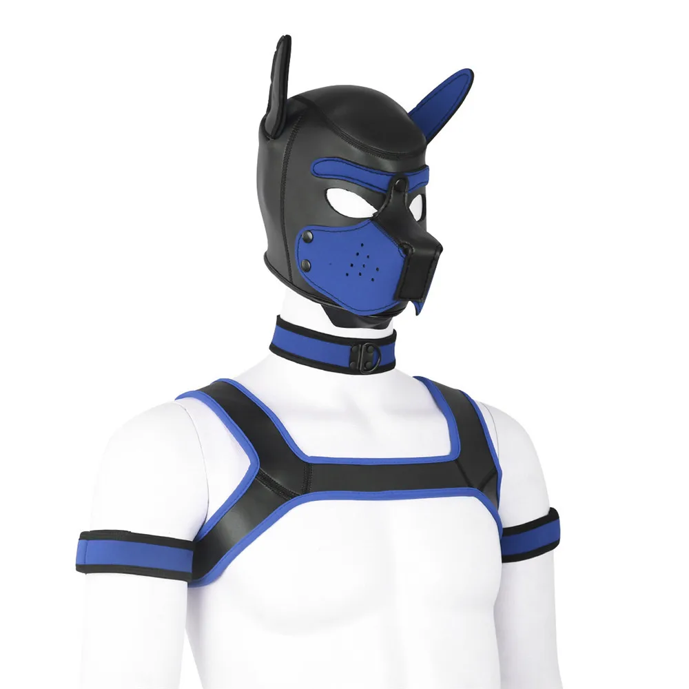 Halloween Role Play Cosplay Costume Dog Mask Chest Harness Top Belt Neck Collar Bdsm Bondage Restraint Sex Toys for Couples Men