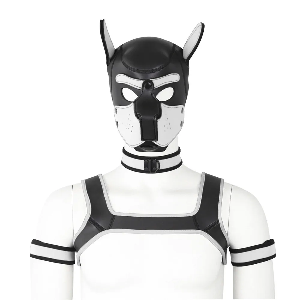 Halloween Role Play Cosplay Costume Dog Mask Chest Harness Top Belt Neck Collar Bdsm Bondage Restraint Sex Toys for Couples Men