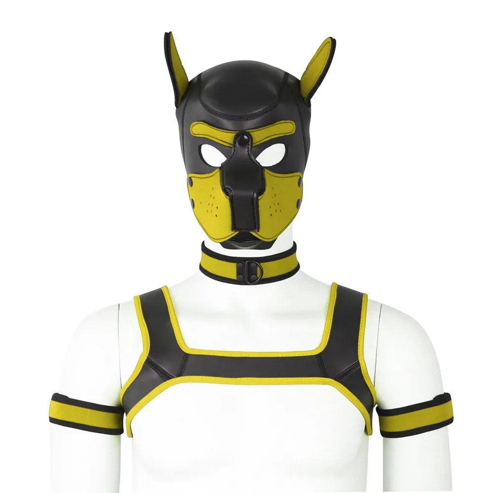 Halloween Role Play Cosplay Costume Dog Mask Chest Harness Top Belt Neck Collar Bdsm Bondage Restraint Sex Toys for Couples Men