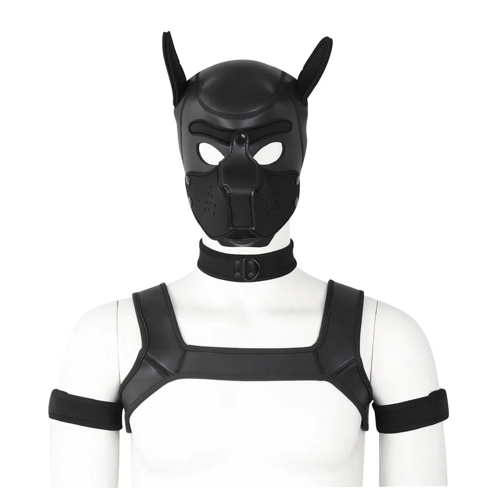 Halloween Role Play Cosplay Costume Dog Mask Chest Harness Top Belt Neck Collar Bdsm Bondage Restraint Sex Toys for Couples Men