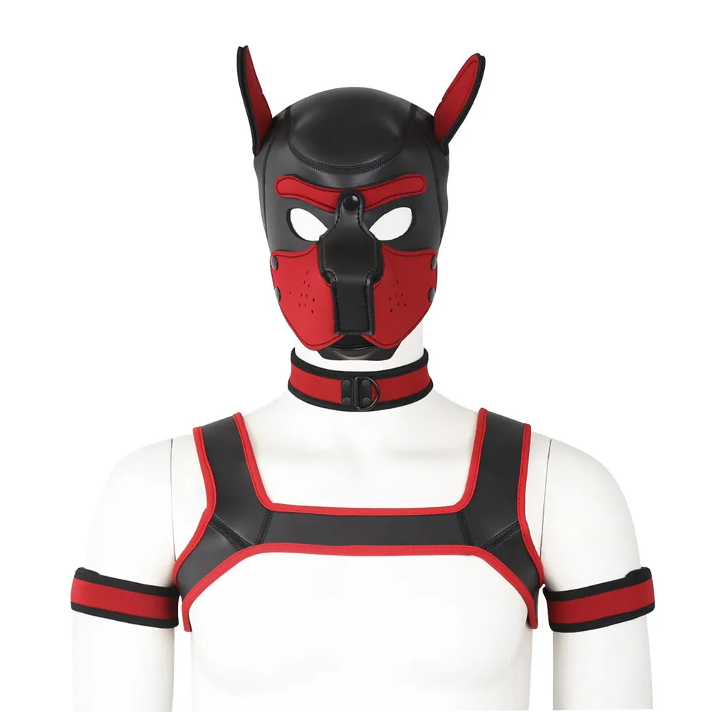 Halloween Role Play Cosplay Costume Dog Mask Chest Harness Top Belt Neck Collar Bdsm Bondage Restraint Sex Toys for Couples Men