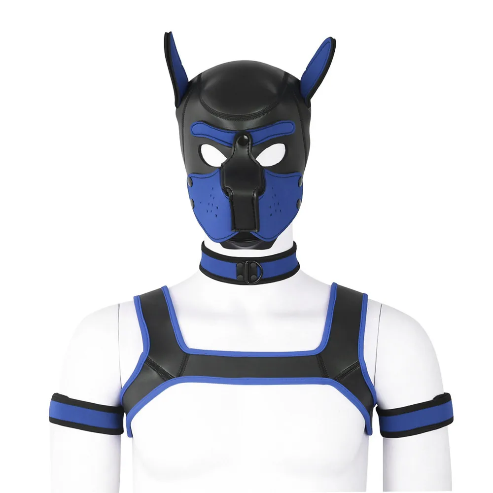 Halloween Role Play Cosplay Costume Dog Mask Chest Harness Top Belt Neck Collar Bdsm Bondage Restraint Sex Toys for Couples Men