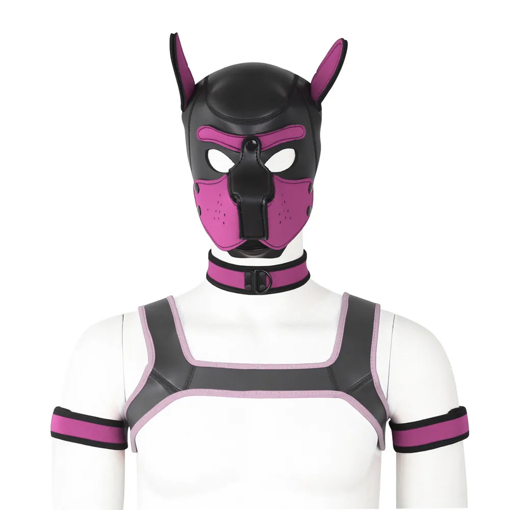 Halloween Role Play Cosplay Costume Dog Mask Chest Harness Top Belt Neck Collar Bdsm Bondage Restraint Sex Toys for Couples Men