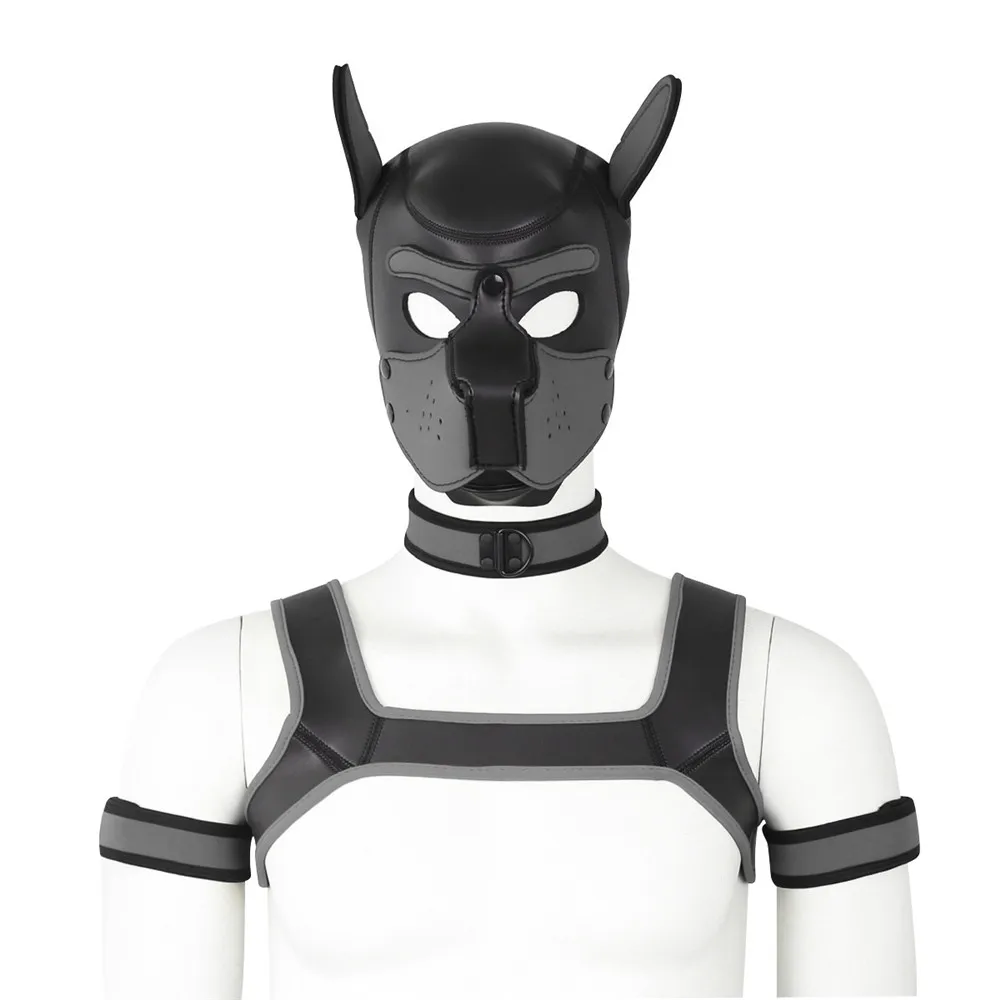Halloween Role Play Cosplay Costume Dog Mask Chest Harness Top Belt Neck Collar Bdsm Bondage Restraint Sex Toys for Couples Men