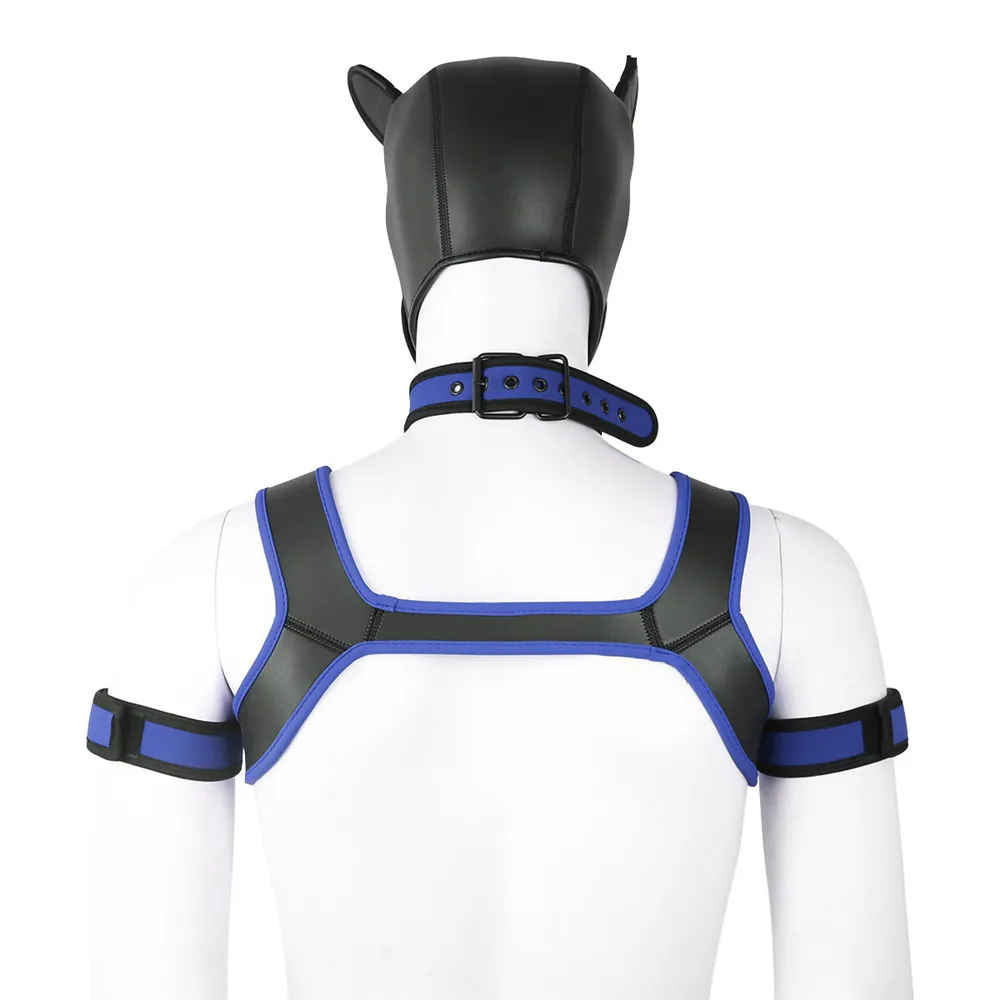 Halloween Role Play Cosplay Costume Dog Mask Chest Harness Top Belt Neck Collar Bdsm Bondage Restraint Sex Toys for Couples Men