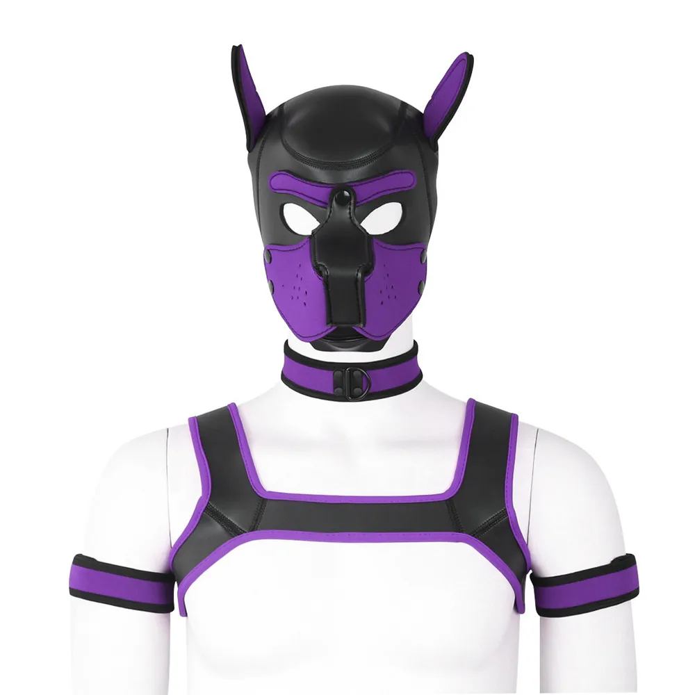 Halloween Role Play Cosplay Costume Dog Mask Chest Harness Top Belt Neck Collar Bdsm Bondage Restraint Sex Toys for Couples Men