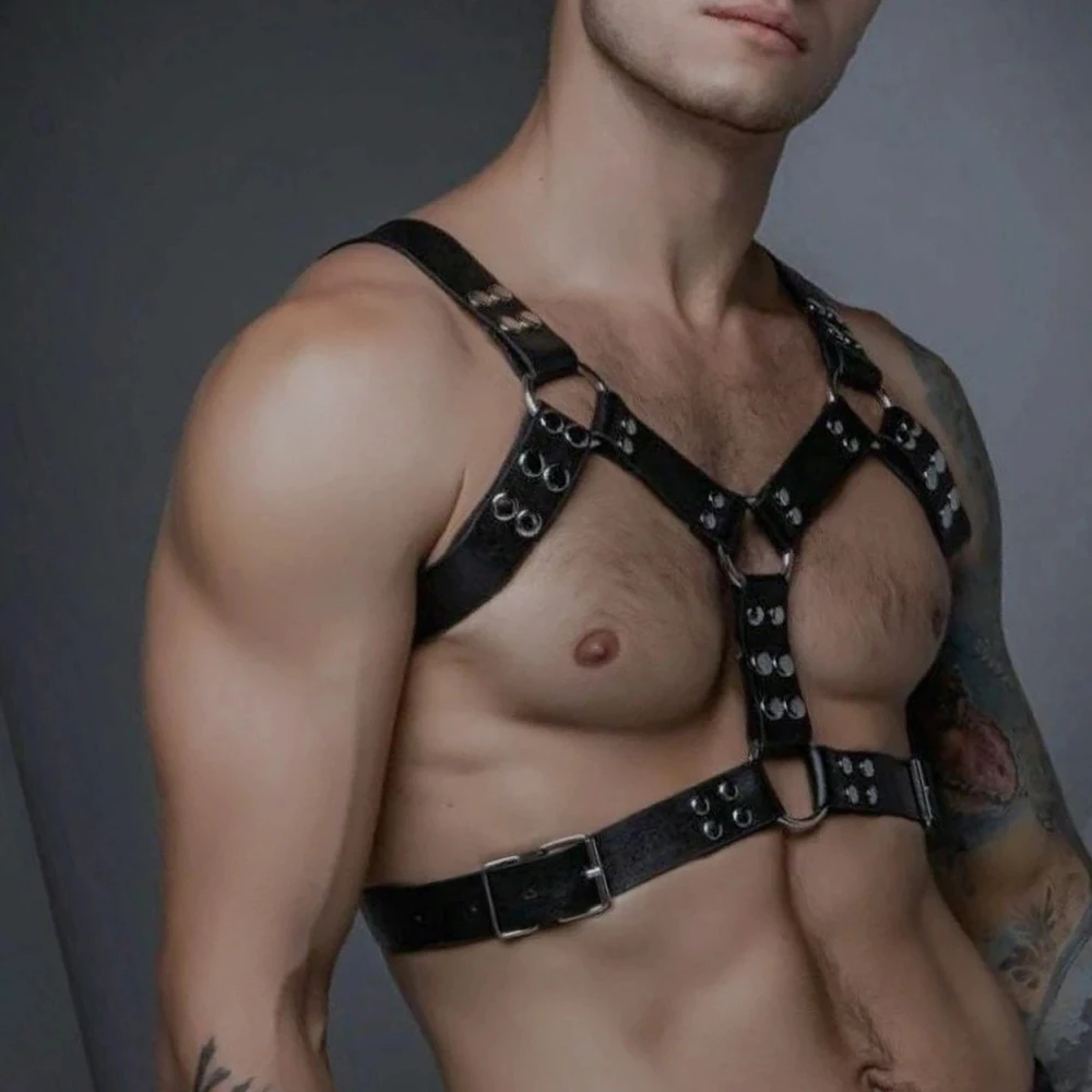Harness for Men BDSM Gay Pu Leather Adjustable Studded Decor Sex Bondage Harness Sex Belt Erotic Costume Bondage lingerie Harness for Men BDSM Gay Pu Leather Adjustable Studded Decor Sex Bondage Harness Sex Belt Erotic Costume Bondage lingerie