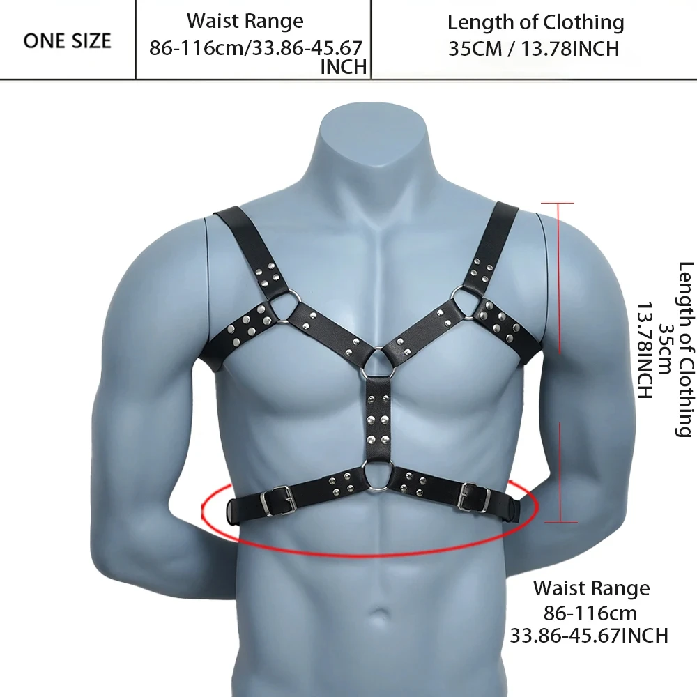 Harness for Men BDSM Gay Pu Leather Adjustable Studded Decor Sex Bondage Harness Sex Belt Erotic Costume Bondage lingerie Harness for Men BDSM Gay Pu Leather Adjustable Studded Decor Sex Bondage Harness Sex Belt Erotic Costume Bondage lingerie