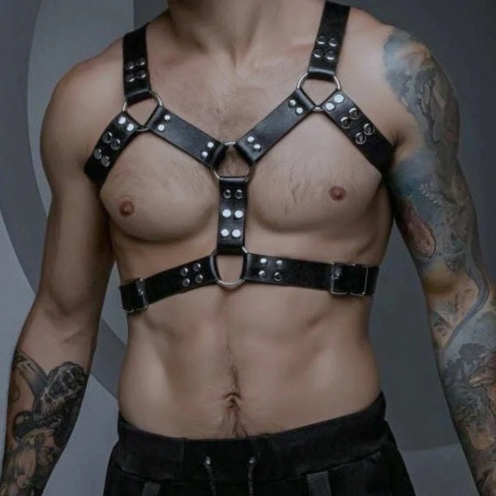 Harness for Men BDSM Gay Pu Leather Adjustable Studded Decor Sex Bondage Harness Sex Belt Erotic Costume Bondage lingerie Harness for Men BDSM Gay Pu Leather Adjustable Studded Decor Sex Bondage Harness Sex Belt Erotic Costume Bondage lingerie