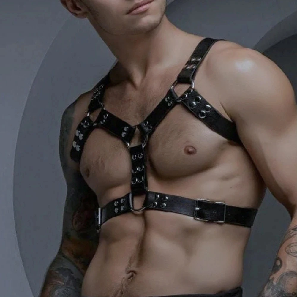 Harness for Men BDSM Gay Pu Leather Adjustable Studded Decor Sex Bondage Harness Sex Belt Erotic Costume Bondage lingerie Harness for Men BDSM Gay Pu Leather Adjustable Studded Decor Sex Bondage Harness Sex Belt Erotic Costume Bondage lingerie